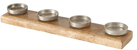 Spetebo Mango Adventskerzenhalter XL für 4 Kerzen, 50 x 10 cm | Holz Aluminium Kerzenständer Adventskranz Weihnachten Tisch Dekoration