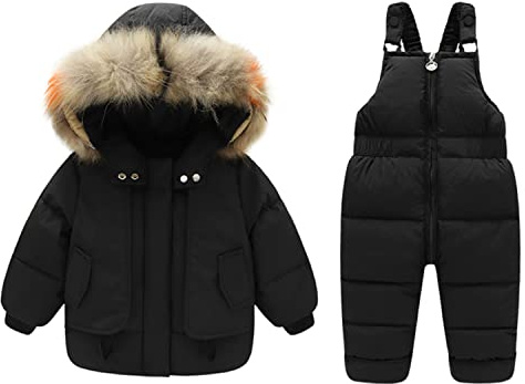 StarTreene Kids Boys Girls Snowsuit Winter Hooded Down Coat Jacket +Bib Pants Snow Trousers 2pcs Clothing Set