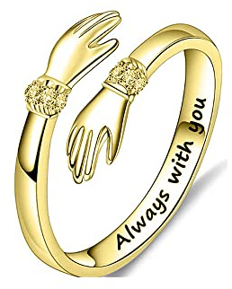 QKEPCY Umarmung Ring Damen zu meinem Arm Umarmung 925 Sterling Silber Offenen Ring Verstellbar Umarmende Hände Ring Verlobungsring Gravierte Worte Umarmung Hände Offener Ring