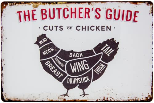 30 x 20 cm - Retro Tin Sign for Grill and Cook Fans - The Butchers Guide - Cuts of Chicken - Butchers, Butchers BBQ Overview