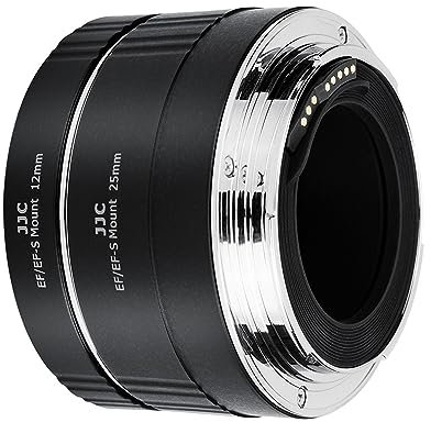 JJC Tubo de extensión macro (12 mm + 25 mm) enfoque automático para cámaras Canon EF/EF-S de lente de primer plano, macro fotografía – Juego de tapas de lente trasera de cuerpo de anillo de extensión
