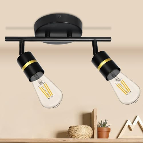 HiBay Deckenstrahler 2 Flammig Deckenlampe Schwarz Metall E27 Deckenspots Schwenkbar Modern 2-flammige Deckenleuchte für Schlafzimmer Wohnzimmer Küche (Ohne Leuchtmittel)