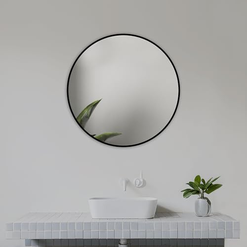Home Glow 50cm Runder Spiegel, Metallgerahmter Wandspiegel, runder Badezimmerspiegel, Schwarz gerahmter Spiegel für Wohnzimmer, Schlafzimmer, Eingangsbereich oder Lounge.