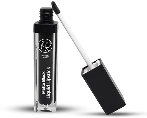 Wisse Make Up MATTE BLACK Liquid Lipstick Lip Gloss, Highly Pigmented, Long Lasting, Full-Coverage, Vegan and Cruelty-Free