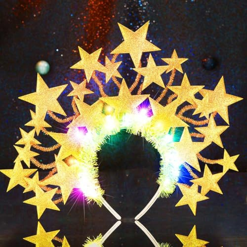 Fashband Leuchtendes Stern-Stirnband, glitzernde Sterne, Tiara, Halo-Krone, Stirnbänder, LED-Festival, Weihnachten, Karneval, Party, Haarschmuck für Frauen und Mädchen