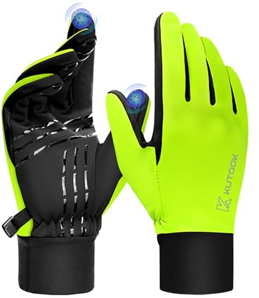 KUTOOK Winddichte Handschuhe Winter Herren Laufhandschuhe Warme Thermo Winterhandschuhe mit 2 Touchscreen Finger Wandern Joggen Laufen Bike Outdoor Sport Gloves Grün 2XL