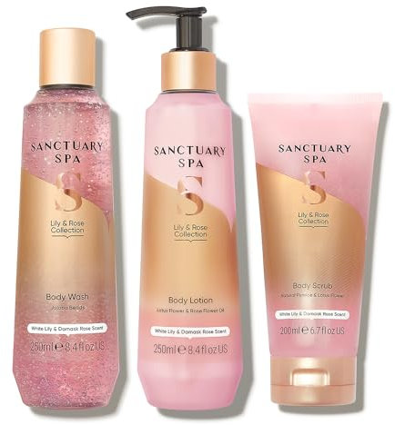 Sanctuary Spa Lily Rose Shower Routine | Ultimate 3 Step Shower Bundle |Body Care Routine| Self Care | Body Wash 250ml | Body Lotion 250ml | Body Scrub 200ml | Vegan and Cruelty Free