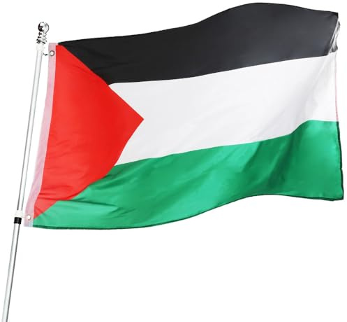 Bandera de Palestina decorativa, paquete de 1, bandera palestina grande de 5 x 3 pies con ojales, fútbol, rugby, eventos deportivos, fiestas callejeras, festivales y celebraciones