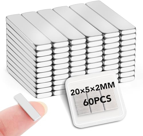 LOVIMAG - Lote de 60 imanes de neodimio (20 x 5 x 2 mm, imanes de tierras raras, imanes de gran alcance para manualidades, nevera, ciencia, oficina y