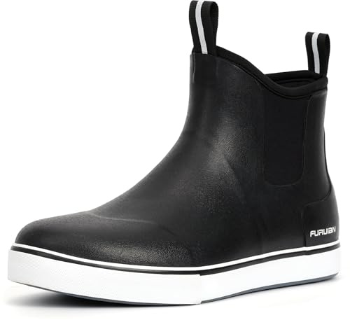 Furuian Men's Deck Boots Fishing Boots Waterproof Rain Boots Ankle Booties Slip On Neoprene Rubber Footwear Chelsea Boots Men botas para hombre for Gardening Fishing Boating Camping Sailing, Black 9