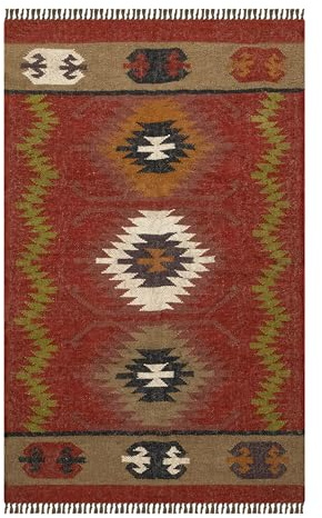 CASAVANI - Tappeto Kilim Reversibile 3x5 Multicolore in Lana e Iuta, Tessuto a Mano per Interni ed Esterni, Trama Piatta, Alto Traffico, Zona Lago Casa