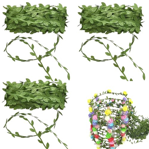 Sctmda Blätter Band 3 Rollen 60m Leaves Ribbon Künstliches Blattband Künstliche Blätter Reben Künstliche Weinreben Künstliche Grüne Blätter Blatt Kranz Girlande Grün Deko Blätter Band für Hochzeit