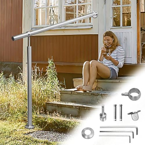 Fiqops Handlauf Edelstahl, Treppengeländer außen, Winkel Einstellba Eingangsgeländer 120CM, Handlauf für Treppen Innen und Aussen, Geländer Edelstahl außen, Wandhandlauf Für Treppen und Türen