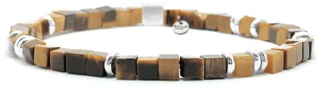 Nato Cuff - 925 Sterling Silber Armband - Platz Tigerauge Perlen Halbedelsteine ​- Herren und Damen schmuck Handgefertigt in Frankreich (Small 15cm)