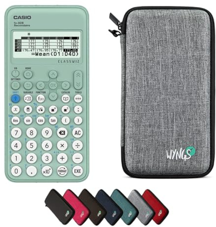 Casio FX-92B Secondaire inkl. WYNGS Schutztasche Hellgrau - Wissenschaftlicher Taschenrechner - Basic Set