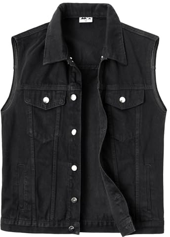 KTWOLEN Chaleco Vaquera para Hombre Vintage Chaleco de Jeans Chaqueta Vaquera Sin Mangas Chaleco Moto en Tela Vaquera con Botón, Negro, S