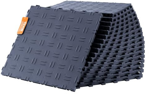 VEVOR Garage Tiles Interlocking, 12 x 12 x 0.53 inch 25 Pack Garage Floor Covering Tiles, Non-Slip Double-Sided Texture Garage Flooring Tiles, for Garages, Basements, Repair Shops, Graphite Gray