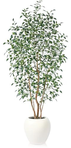 Kazeila Kunstpflanze Ficus mit Großem Weißen Topf,240cm Künstliche Pflanzen Groß, UV-beständige Plastikpflanzen für Innen- und Außendekoration(1Pack)
