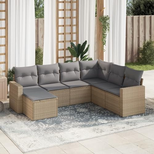 Homgoday Gartensofa-Set 7-teilig mit beigen Kissen aus Polyrattan, Outdoor-Sofas für den Garten, Gartenmöbel-Set für den Außenbereich, Gartenmöbel Type3219289