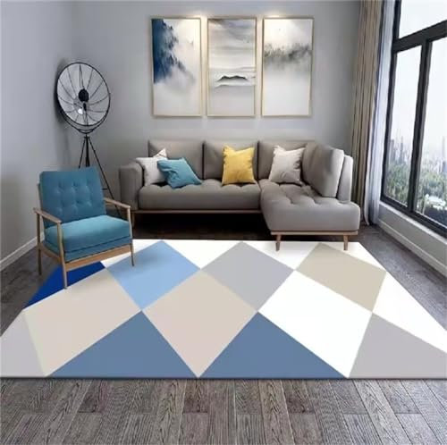 RUGMRZ Teppich Esszimmer 120x200CM büro bodenmatte Outdoor Rug Blau Waschbarer Wohnzimmerteppich mit geometrischem Muster