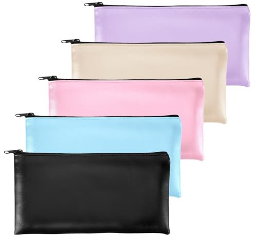 OEEYYT 5 Stück Geldtasche Banktasche, Geldmappe mit Reißverschluss, für Bargeld und Dokumente, für Business, Haushalt, Schule, A5 Dokumente (Schwarz, hellviolett, himmelblau, rosa, apricot)