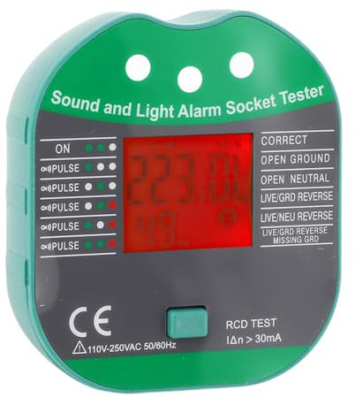 Tester per Prese Domestiche 220V, Tester di Guasto per Prese Portatili, Con Allarme Luminoso Sonoro, Monitoraggio di Tensione E Frequenza, Rilevatore di Prese Con Display Digitale 110-250 V (Spina Ue)
