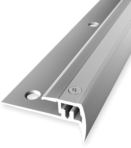 Profilo angolare per scale, 21 x 21,5 x 2700 mm, profilo angolare in alluminio, scanalato, forato, argento, altezza bordo: 4-9 mm