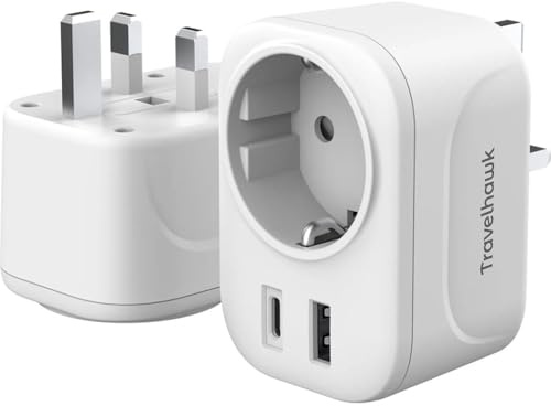 TravelHawk Reiseadapter UK - Reiseadapter Weltweit Steckdosenadapter 20W Typ G, USB-C und USB Reisestecker Schnellladegerät Reiseadapter UK, USA, Australien, Asien, Südamerika, Afrika