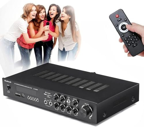 Amplificador de alta fidelidad estéreo de 600 W con sonido envolvente 5.1 canales, conexión Bluetooth y control remoto para cine en casa y fiestas de karaoke