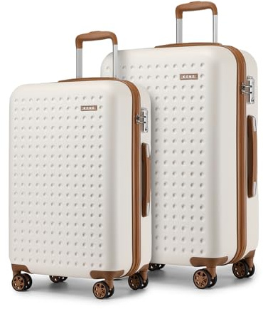 Kono Set de 2 Valises Rigide ABS Valise de Voyage, Moyenne Valise Grande Valise 4 roulettes et Serrure TSA, Crème