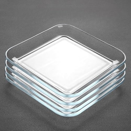 Supercap - Platos llanos de vidrio templado, platos de postre de vidrio transparente, plato cuadrado de ensalada de vidrio de 7 pulgadas, juego de platos de servir (square, 4pcs)