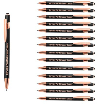 Pack 25 bolígrafos Personalizados con tu nombre o texto | Lorix Negro | Puntero para dispositivos móviles | Grabado a láser | Lote bolígrafos publicitarios, bodas, comuniones, merchandising