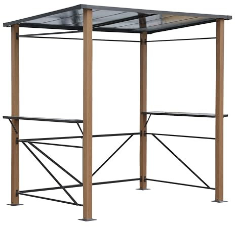 LECO-Luxus-Grillpavillon – vielseitiger sehr Stabiler Gartenpavillon mit Holzoptik 2,35 x 1,50 m – wasserdicht und wetterfest