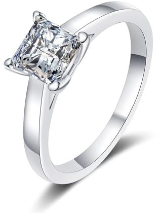 Matching Rings, Engagement Ring Set 18 Karat (750) Weißgold Quadratisch mit 2 Karat Weiß Prinzessschliff Laborgewachsener Diamant Größe 49 (15.6)
