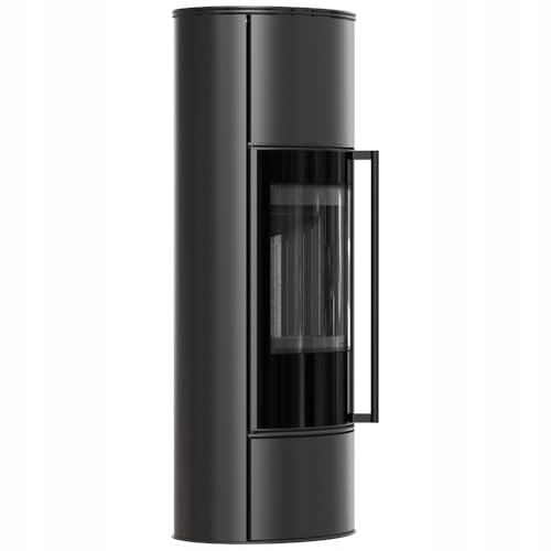 KRATKI Kaminofen aus Stahl Holzofen ERIK 5,5kW Panorama Ø150 BImSchV 2 | Freistehend aus Stahl, schwarz, 80,5% Wirkungsgrad, raumluftunabhängig, Ecodesign, EEK A, Flamme Verte 7, Glasfront