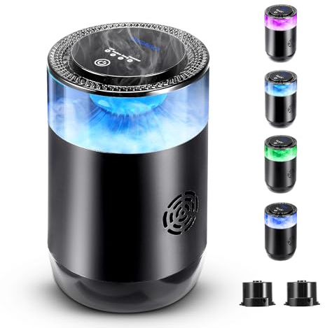 Smart Car Air Freshener Diffuser with Cloud Mist Landscape, Auto On/Off, 2 x Natural Fragrance (Oceanic & Orchid), 900mAh Rechargeable Battery, 4 Modes, Ambiance Light Car Fragrance Aroma Diffuser