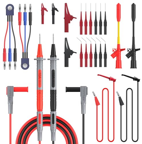 Proster Câbles de Test Multimètre 26-en-1 Kit - Fiches Banane 4mm Universelles, Sondes Précises, Crocodiles Isolés et Crochets de Test - Accessoires Sécurisés pour Multimètre, Oscilloscope, Automobile
