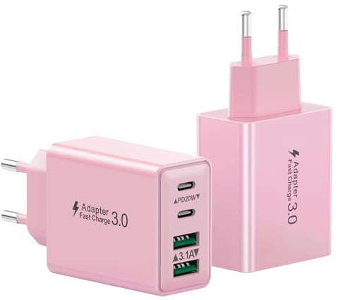 Caricatore USB C Rapido, 2-Pack 40W 4-Porto Presa USB Multipla PD+ QC3.0 Carica, Spina Alimentatore USBC Caricabatterie per iPhone 16 15 14 13 12 11 Pro Max, iPad, Samsung S25 S24 Spinotto Adattatore