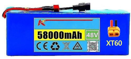 Batterie Lithium-ION 48V 58Ah pour vélo Électrique 13S3P avec Chargeur Batterie au Lithium pour Vélo Électrique Compatible avec Moteur de Fauteuil Roulant Électrique 500 W XT60 Plug,48V 58Ah
