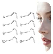 AceFun Nose Stud Gold Silver Very Thin 22G L Shaped Nose Studs for Women Men 0.6mm Thickness Small Nose Piercing Jewelry 1.5mm 2mm 2.5mm 3mm CZ 8 Pieces Stainless Steel Body Piercing Studs