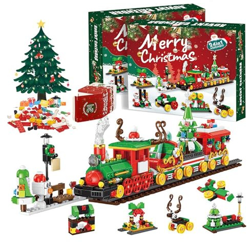 Calendrier de l'Avent 2025 pour enfants, 24 boîtes de jouets surprises, avec kit de construction + de 1099 pièces, guirlande lumineuse LED, cadeau de Noël créatif pour garçons et filles