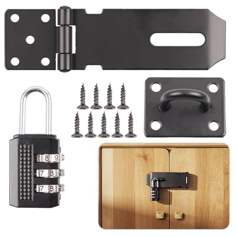 Password Hasp Locks, Cabinet Locks Hasp Latch, Heavy Duty Shed Lockss with Padlock, Stainless Steel Door Loc, Rotary Door Lock Hasps with Screws, for Cupboard, Drawer, Gate