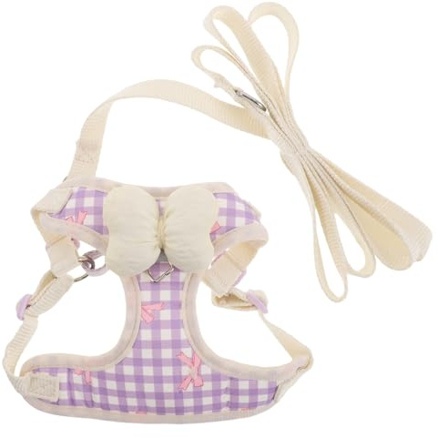 Hemobllo Pettorina Regolabile per Cani e Gatti in Rete Traspirante con Motivo a Quadri e Fiocco Set Imbracatura e Guinzaglio per Cuccioli di Piccola Taglia 2-3 Kg per Passeggiate e