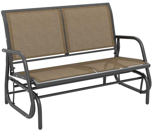 Outsunny Panchina a Dondolo da Giardino a 2 Posti, Panca da Giardino in Metallo e Tessuto a Rete Traspirante, per Balconi, Patio, Terrazzo, 120x70x85cm, Marrone Chiaro