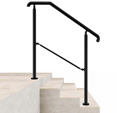 Acezanble 108x102cm Edelstahl Eingangshandlauf Treppengeländer Winkelverstellbares Geländer für 2–3 Stufen Innen Außen Treppens, Schwarz