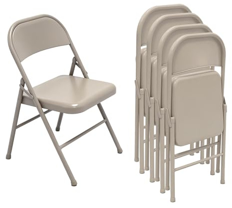 EcoBend Vollstahl-Klappstuhl 4er Set, Schwerlast-Metallklappstuhl, Ergonomische Rückenlehne, Leicht & platzsparend, Tragfähigkeit 150 kg, Tragbarer Stuhl für Zuhause, Büro, Party, Hochzeit (4, Kamel)