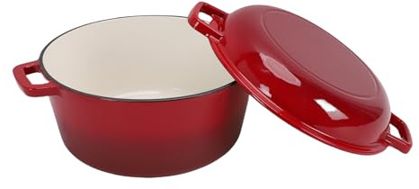 Elprico Four Hollandais en Fonte avec Couvercle, Four Hollandais Rond 2 en 1 en Fonte avec Couvercle, Poêle et Marmite pour Rôtir, Braiser, Ragoût, Friture, Mijoter, Multi-cuisini