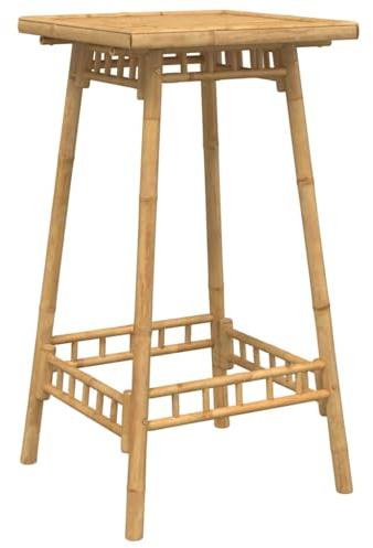 PTUGUOF Bambus Garten-Bartisch Quadratisch 55x55x100 cm, Stehtisch mit Latten-Design und Fußstütze für Terrassen, Balkone und Innenhöfe