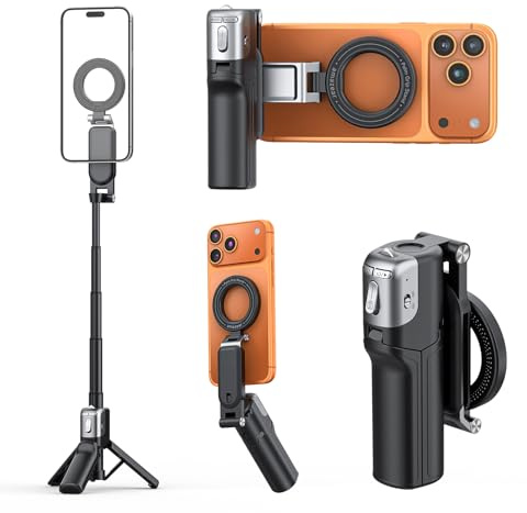 AMAZEAR Perche à Selfie magnétique trepied Smartphone - Trépied Noir | 4 en 1 Multifonction - Zoom réglable pour Perche Selfie - trepied iphone pour téléphone Portable avec télécommande Amovible