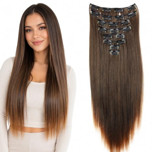CAISHA XL 60cm 7er CLIP IN EXTENSIONS Haarverdichtung Braun Mix CE18